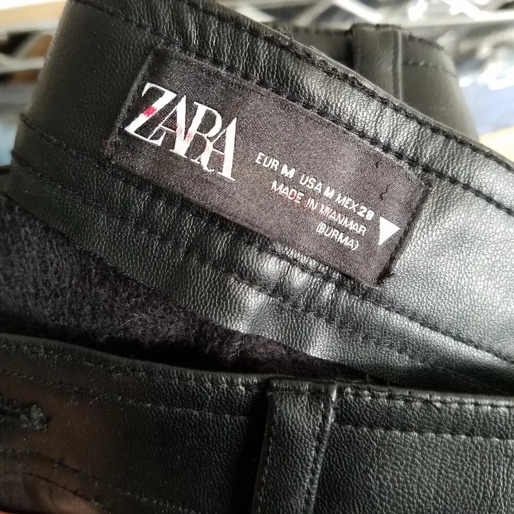 Zara Black Faux Leather Skinny Pants with Ankle Zip Size Medium - Picture 7 of 8
